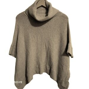 360 Cashmere Tan Beige Cowl Neck Short Sleeve Poncho Sweater XS 100% Cashmere